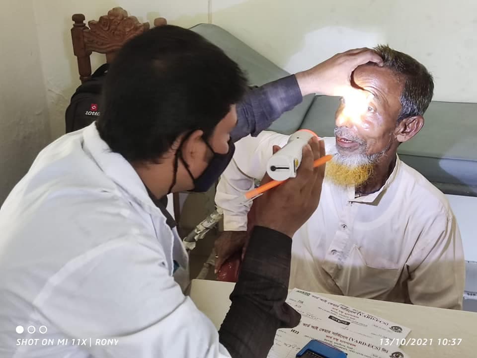 An eye examination at a Just Help Foundation camp