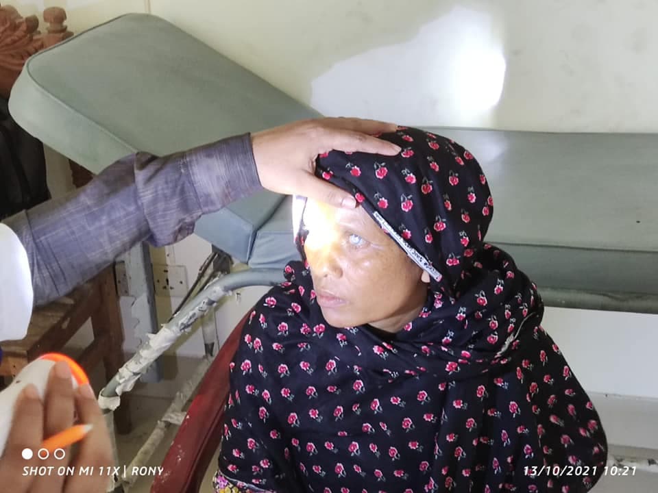 A patient being examined at an eye camp